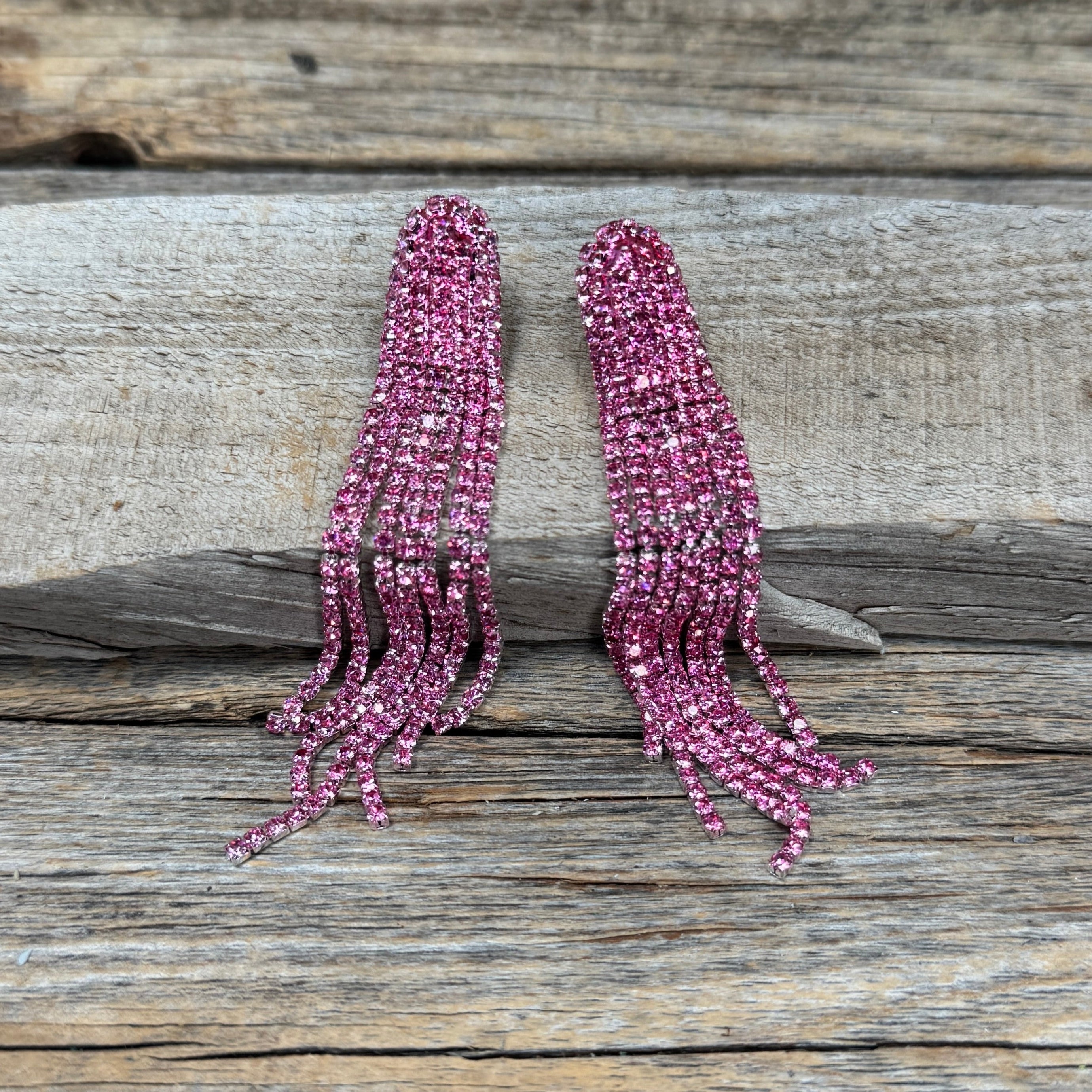 Pink Western Boho Rhinestone Dangle Fashion Earrings