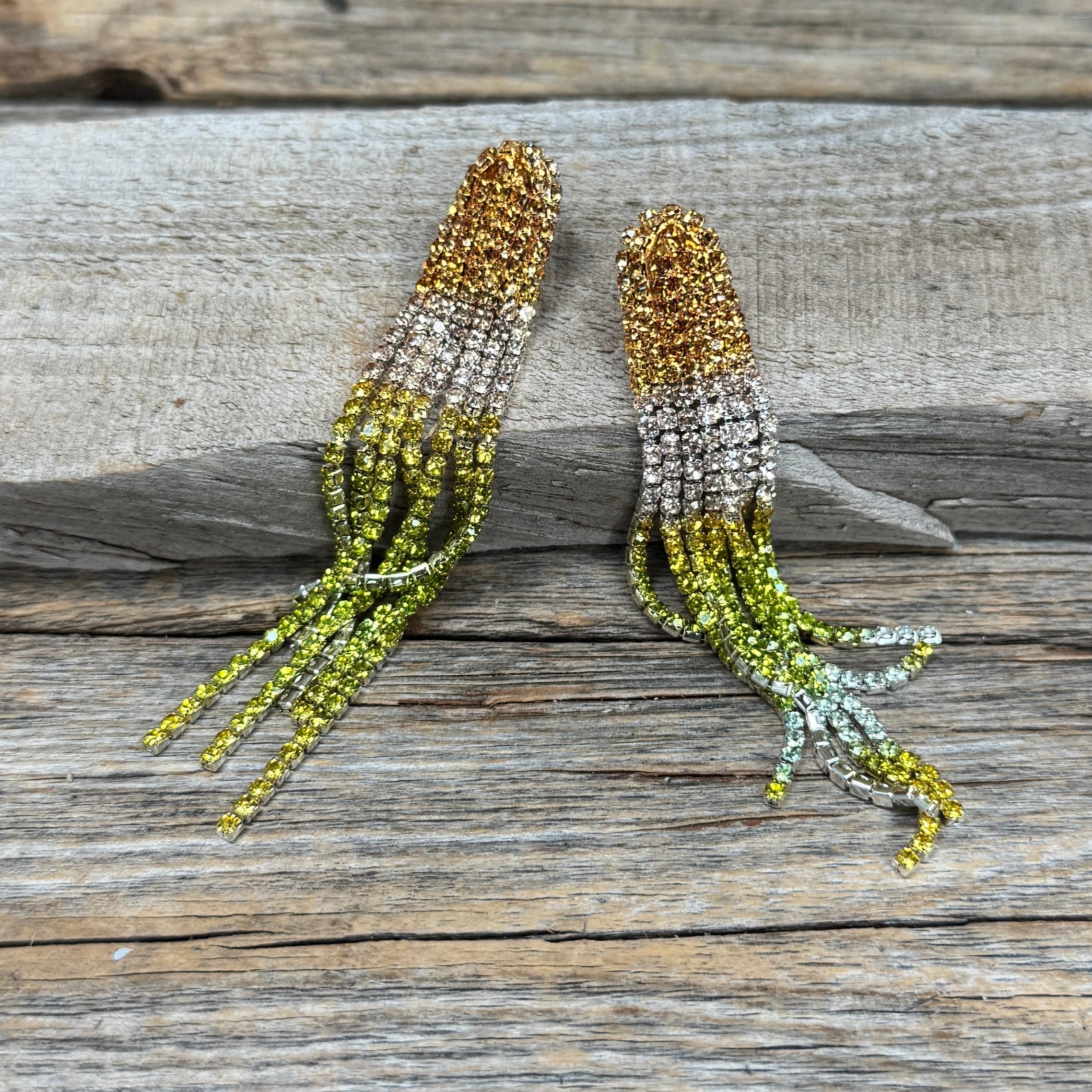 Orange. White and Green Rodeo Inspired Rhinestone Dangle Fashion Earrings