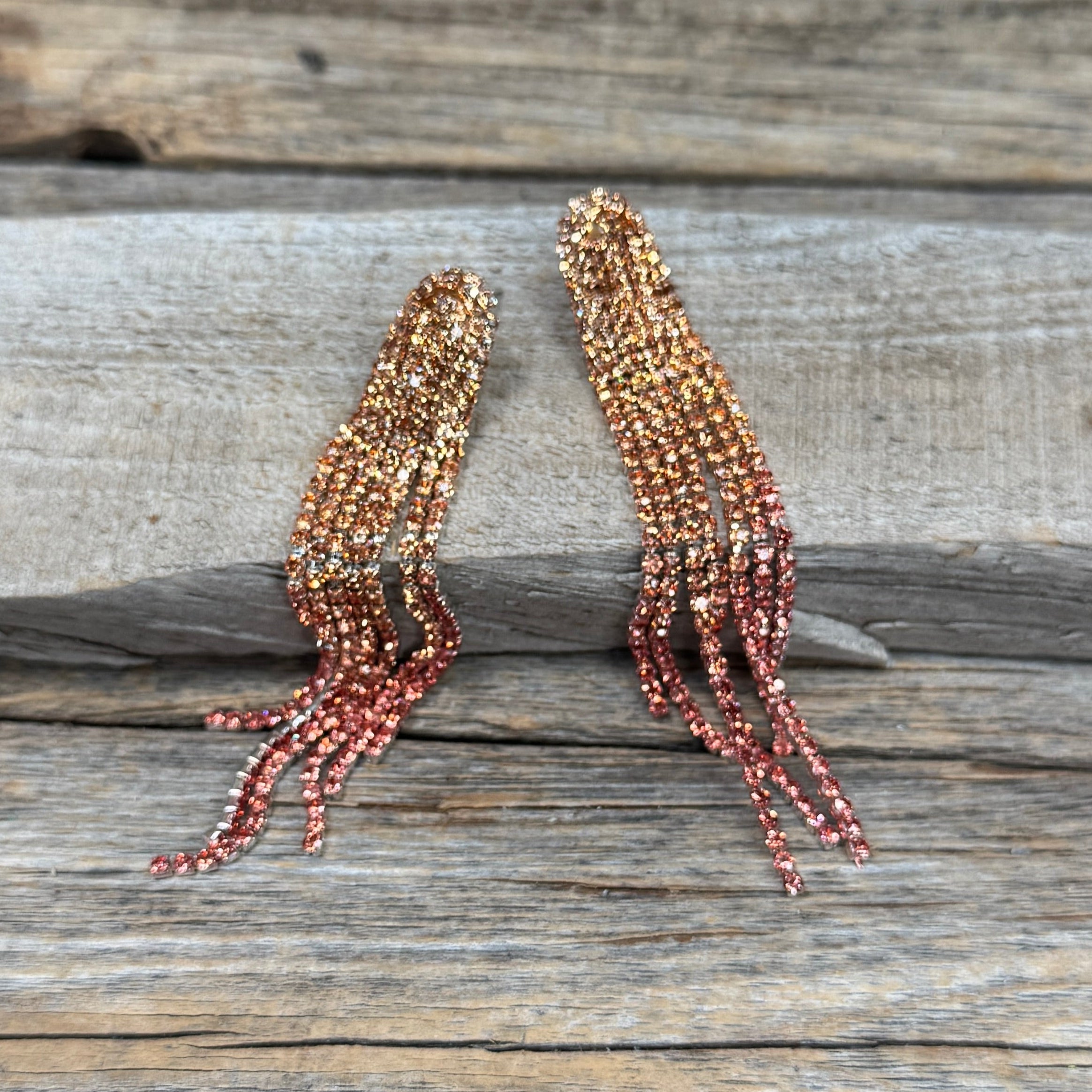 Orange and Red Rodeo Inspired Rhinestone Dangle Fashion Earrings