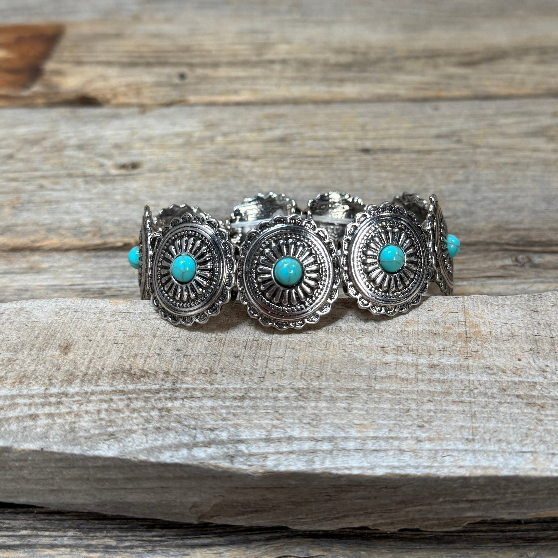 Rustic Silver Concho Style Fashion Bracelets  -  Turquoise