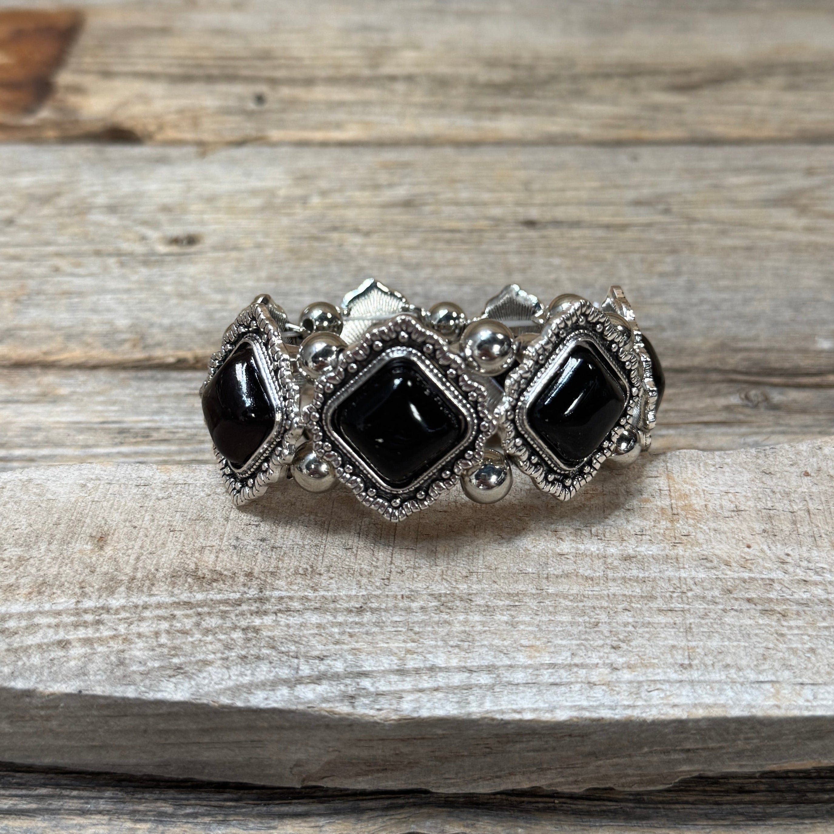 Western Silver Chunky Rodeo Fashion Bracelets - Black