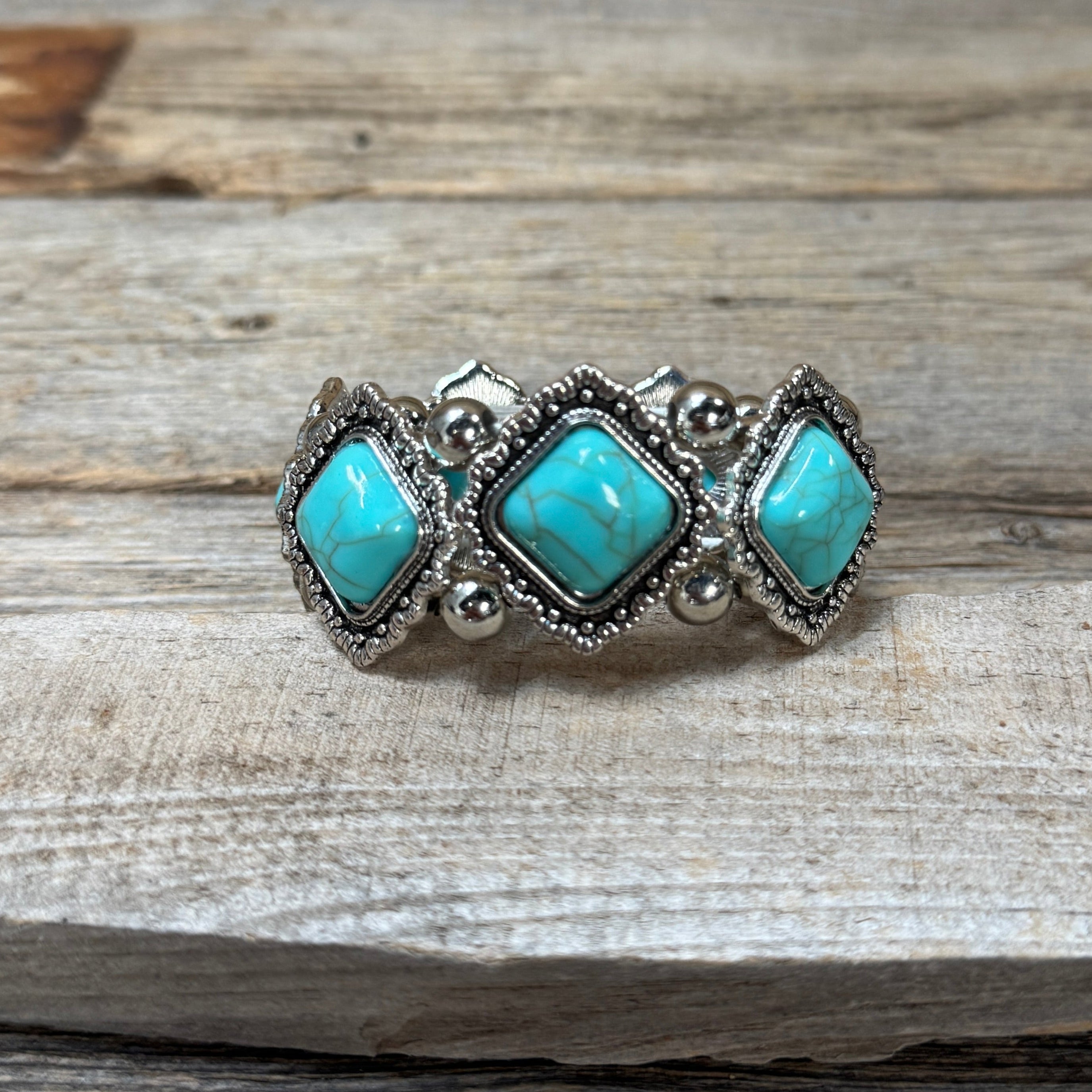 Western Silver Chunky Rodeo Fashion Bracelets - Turquoise