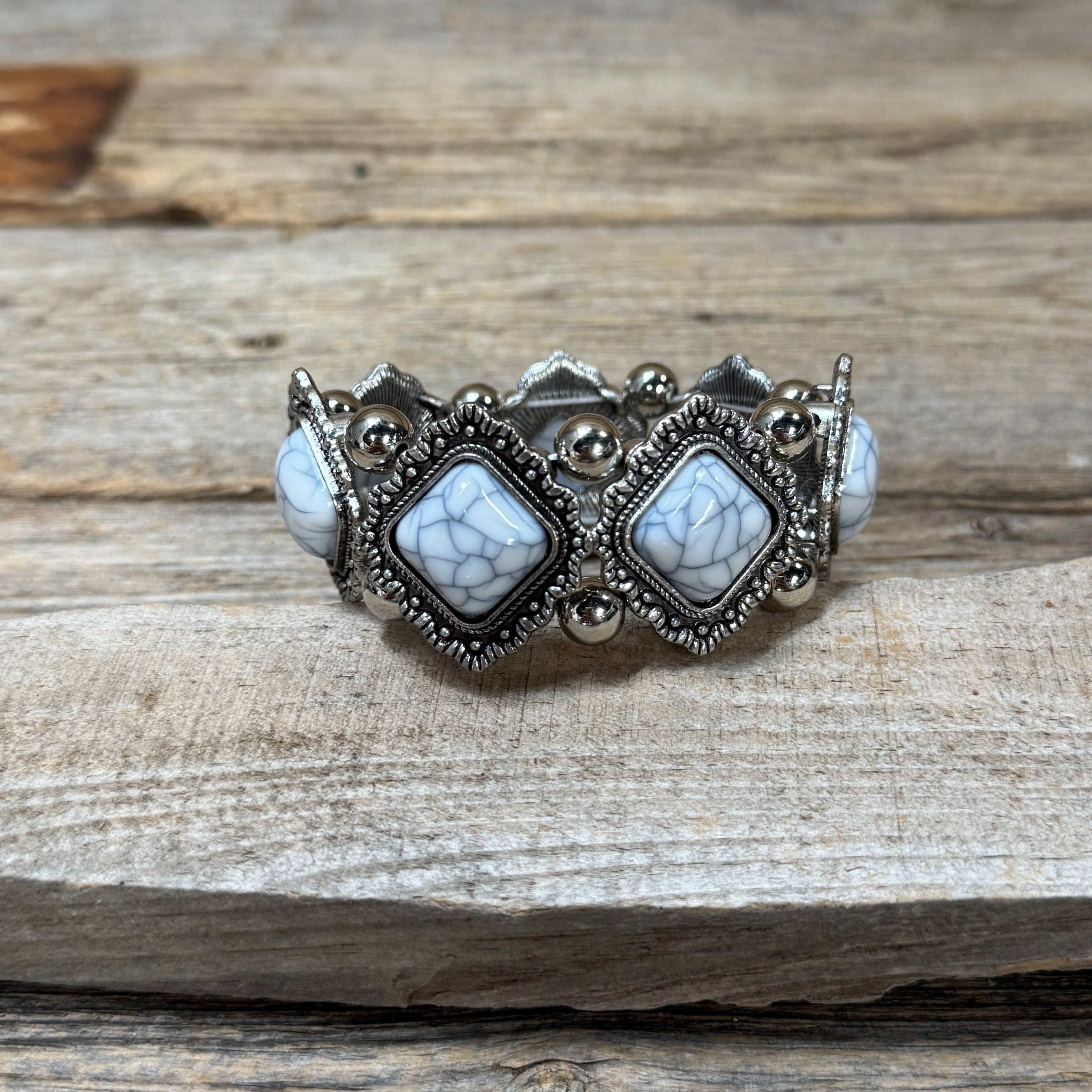 Western Silver Chunky Rodeo Fashion Bracelets - White