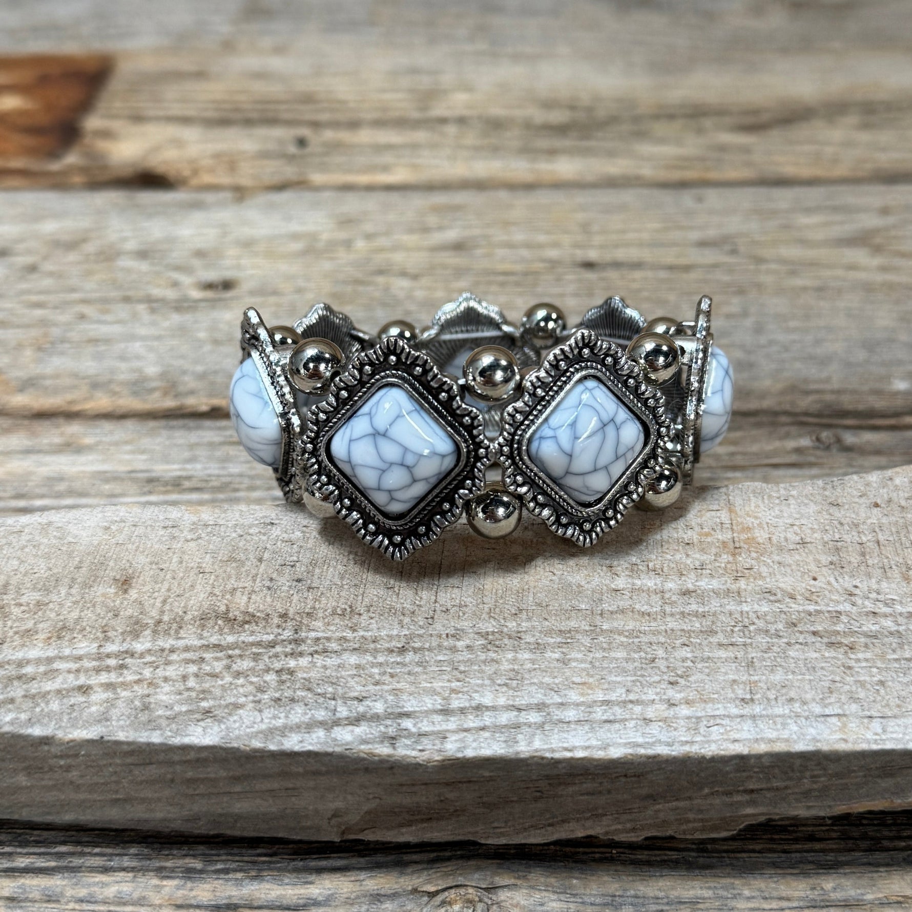 Western Silver Chunky Rodeo Fashion Bracelets - White