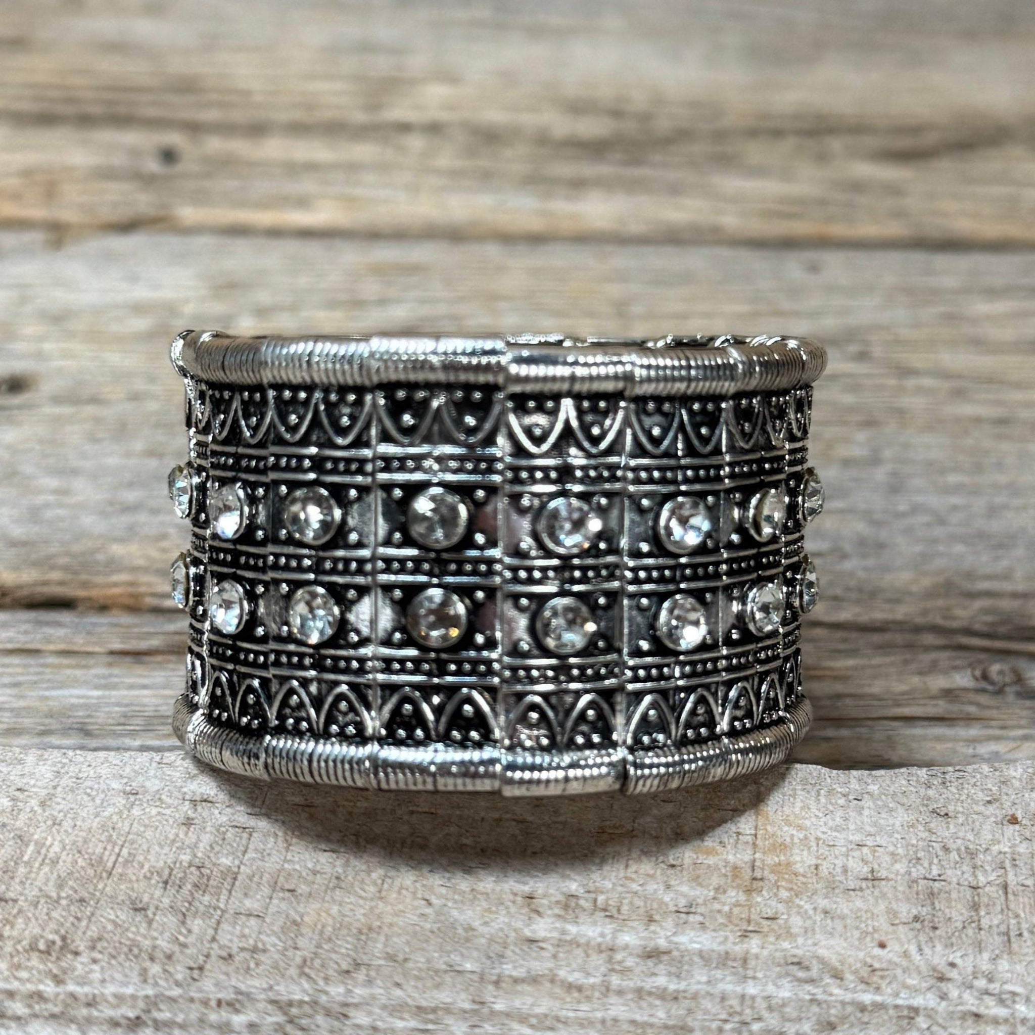 Western Silver Wide Fashion Bracelets  -  Clear