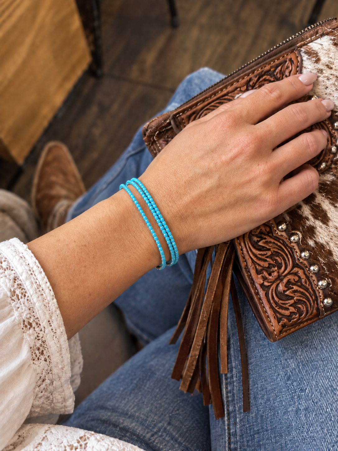 Turquoise Rhinestone Western Fashion Bracelet 3 pcs Set