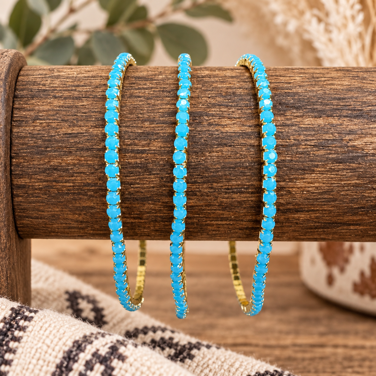Turquoise Rhinestone Western Fashion Bracelet 3 pcs Set