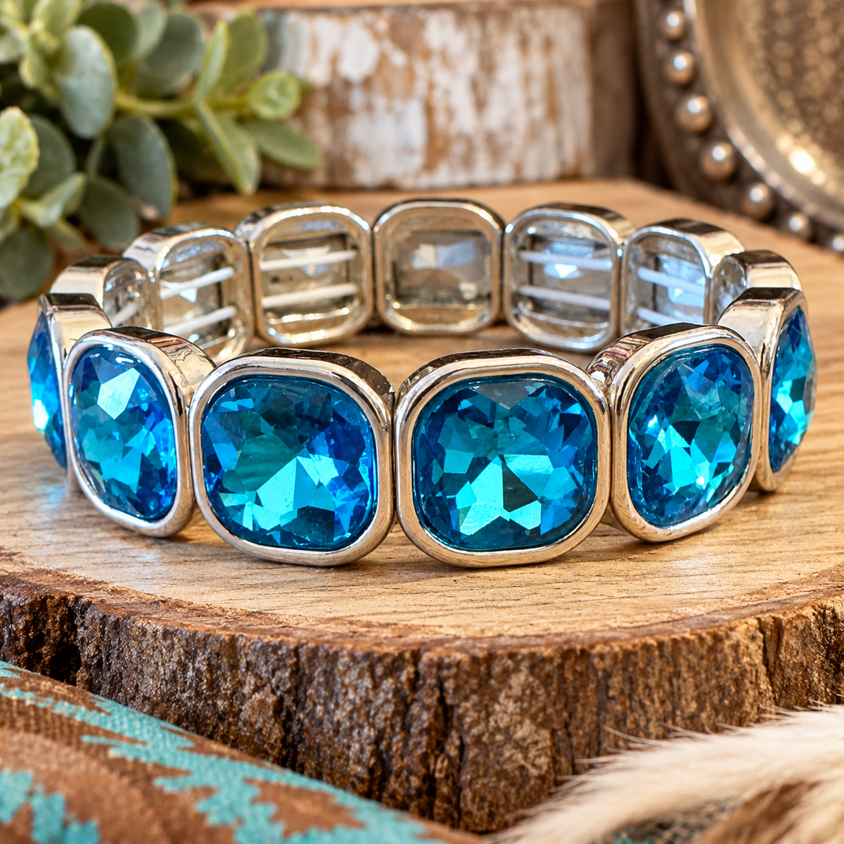 Blue Rhinestone Western Fashion Bracelet