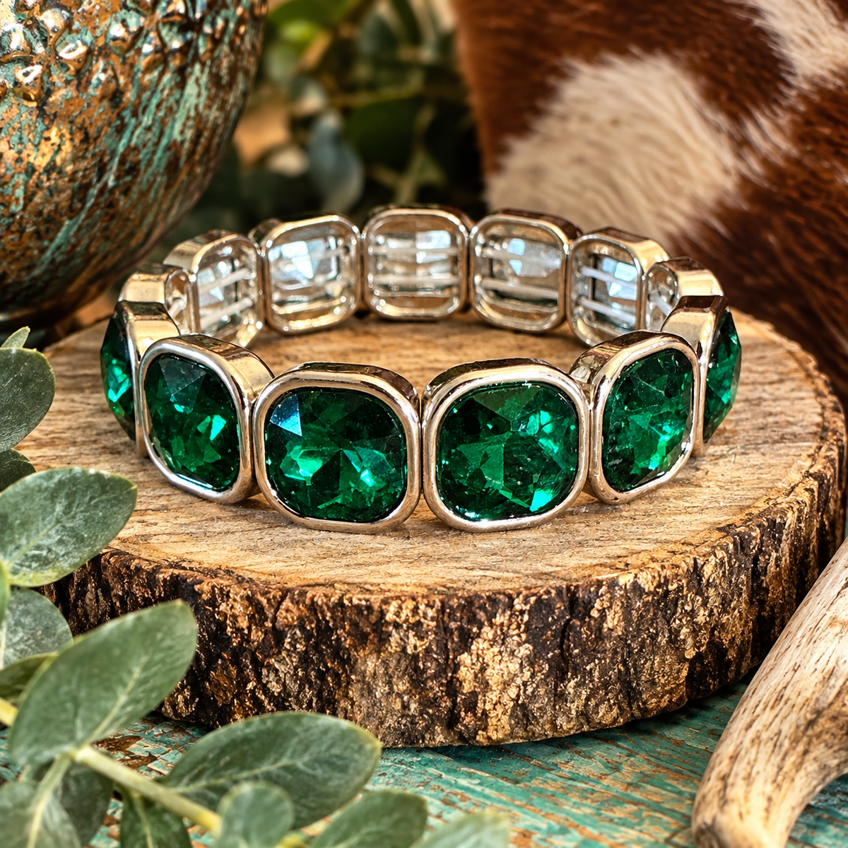 Emerald Green Rhinestone Western Fashion Bracelet