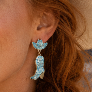 Blue Cowgirl Hat & Boot Dangle Earrings