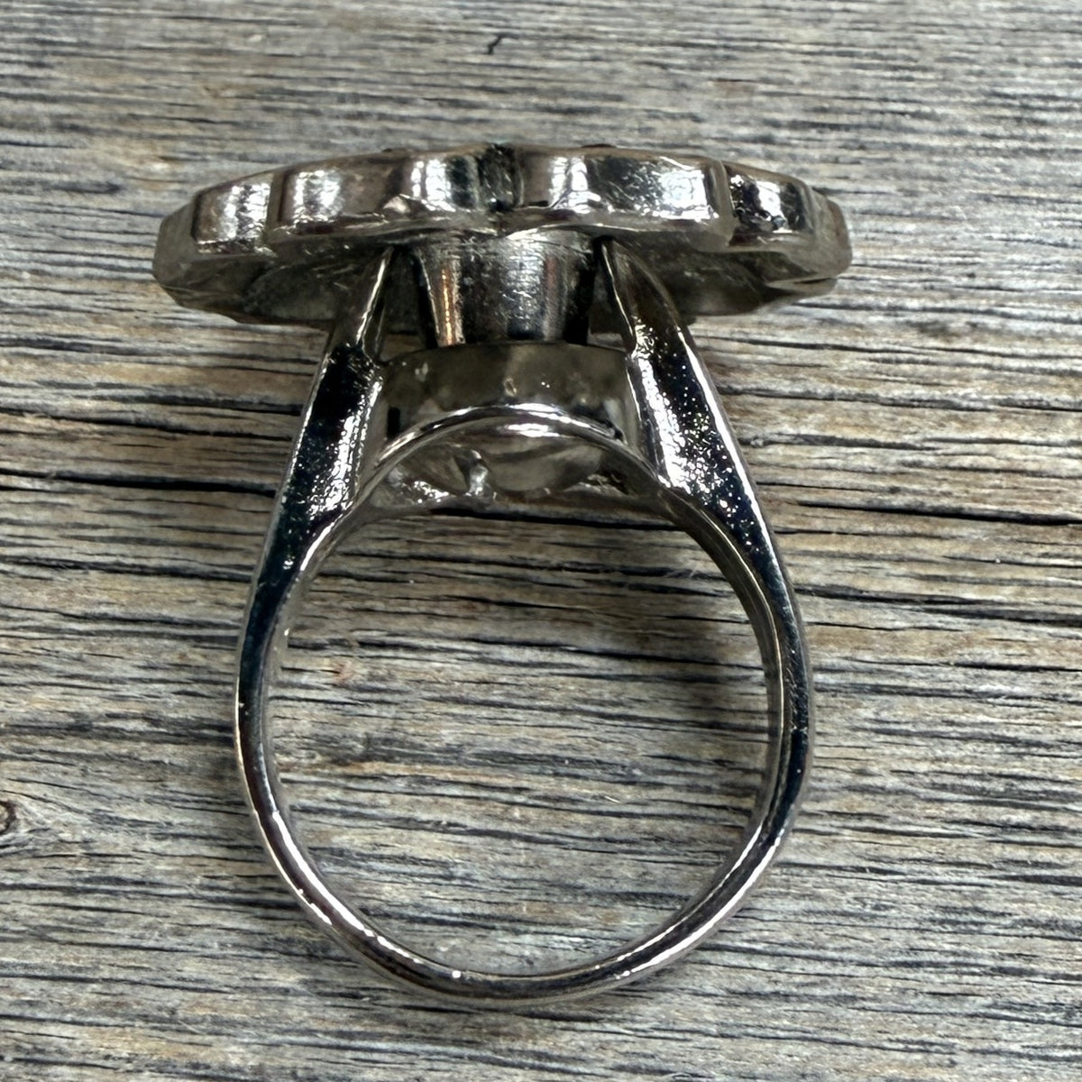 Antique Silver Flower with Copper Dots and Turquoise Western Concho Ring