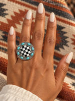Checkered with Turquoise Western Concho Ring