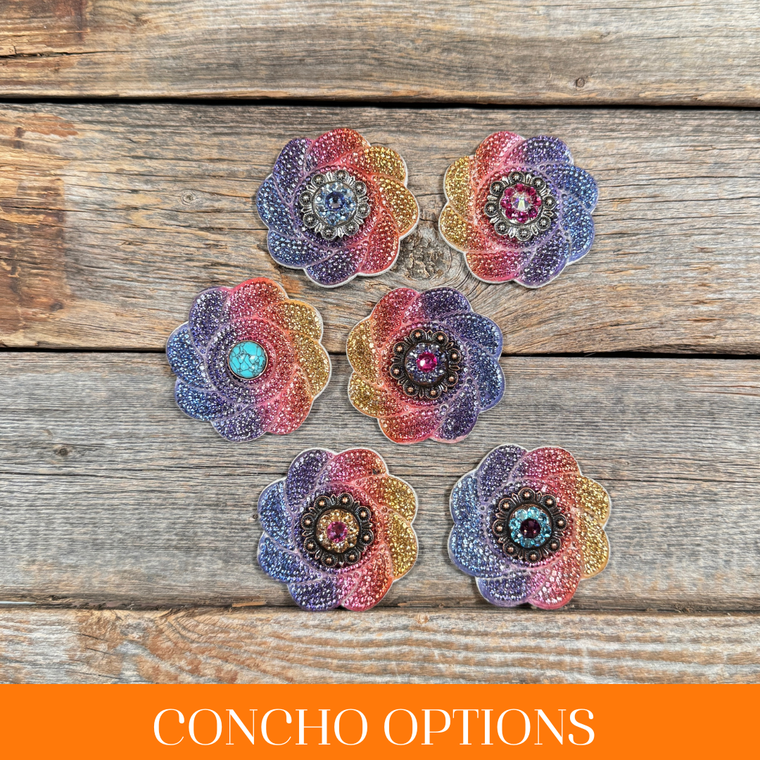Rainbow Flower Rhinestone Rosette - Assorted Conchos