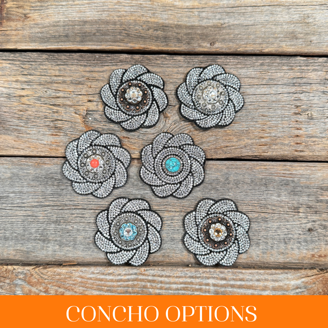 Black Flower Rhinestone Rosette - Assorted Conchos