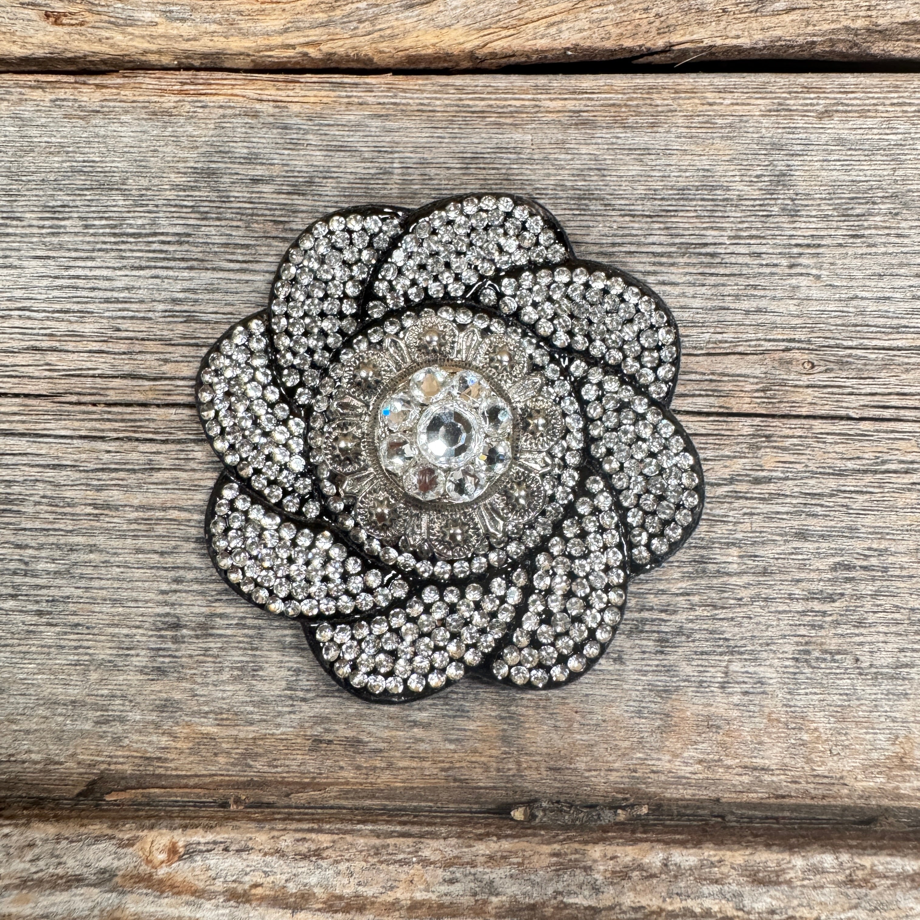 Black Flower Rhinestone Rosette - Assorted Conchos