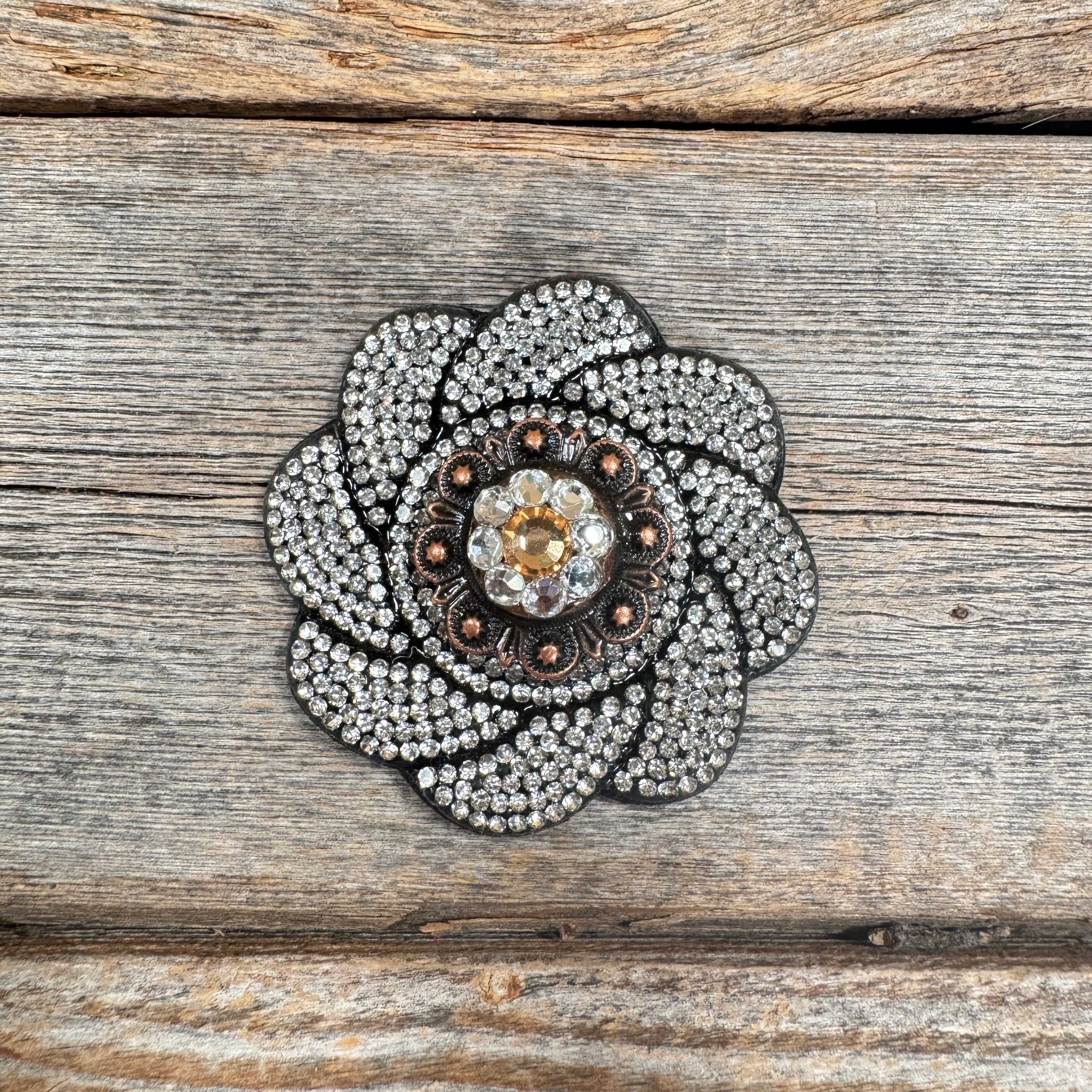 Black Flower Rhinestone Rosette - Assorted Conchos