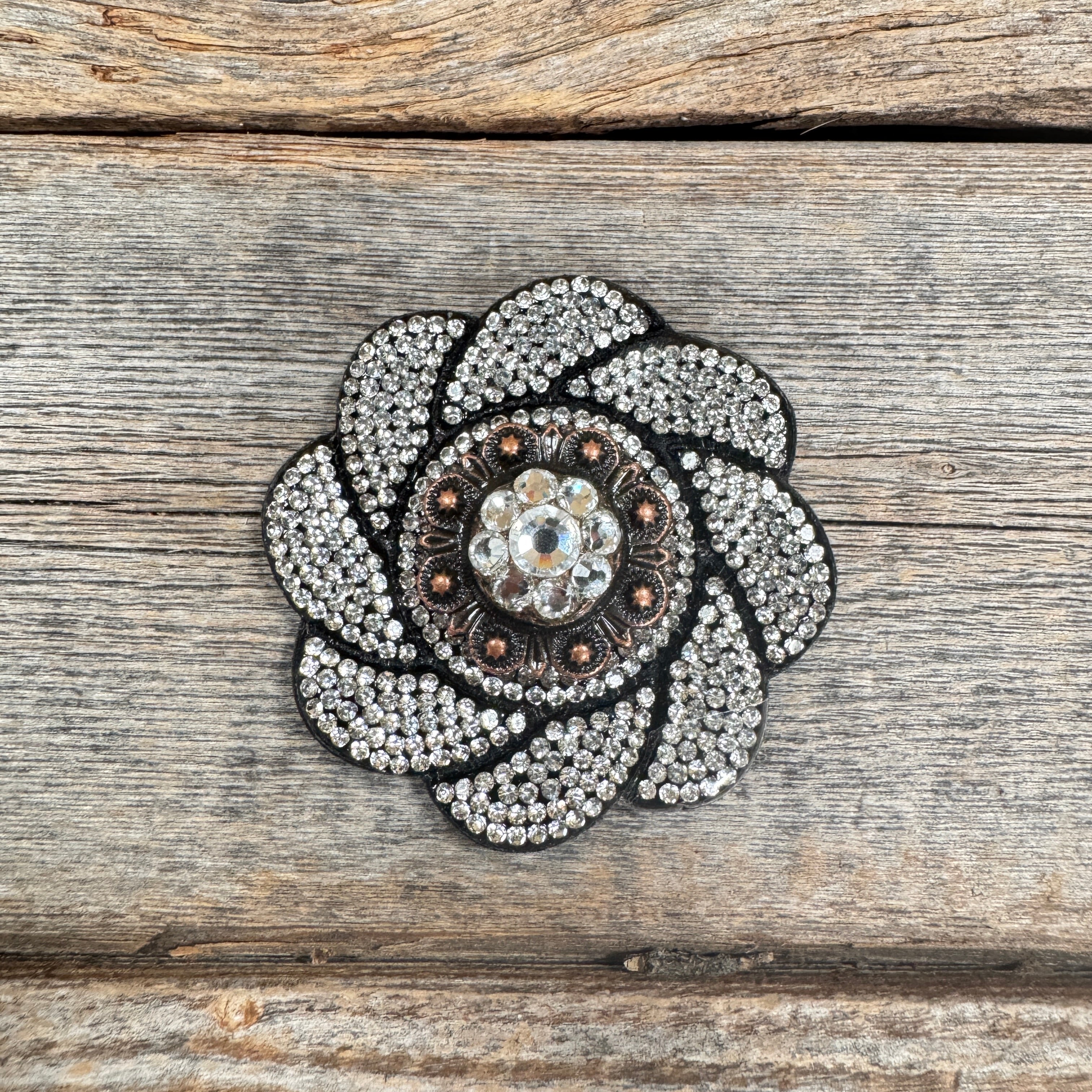 Black Flower Rhinestone Rosette - Assorted Conchos