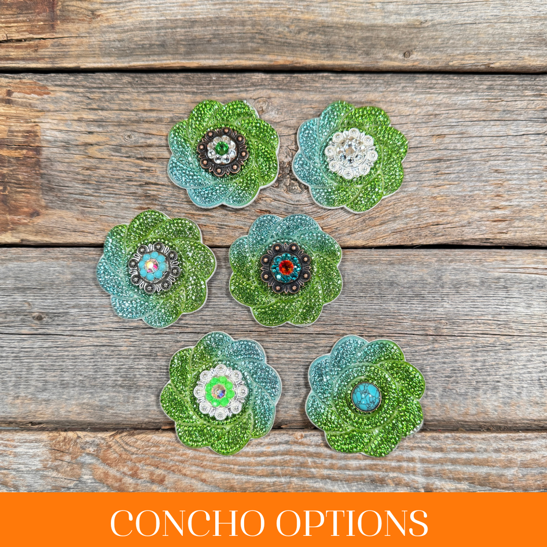 Blue and Green Flower Rhinestone Rosette - Assorted Conchos