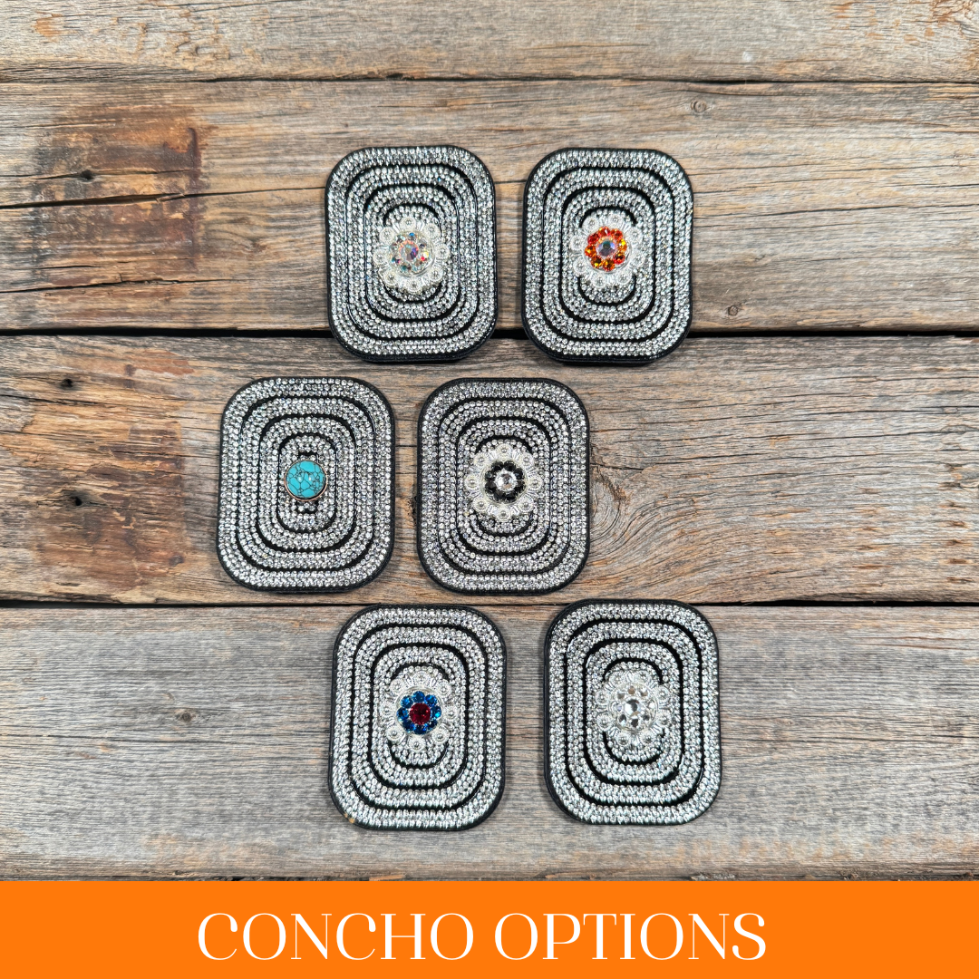 Black Rectangle Rhinestone Rosette - Assorted Conchos