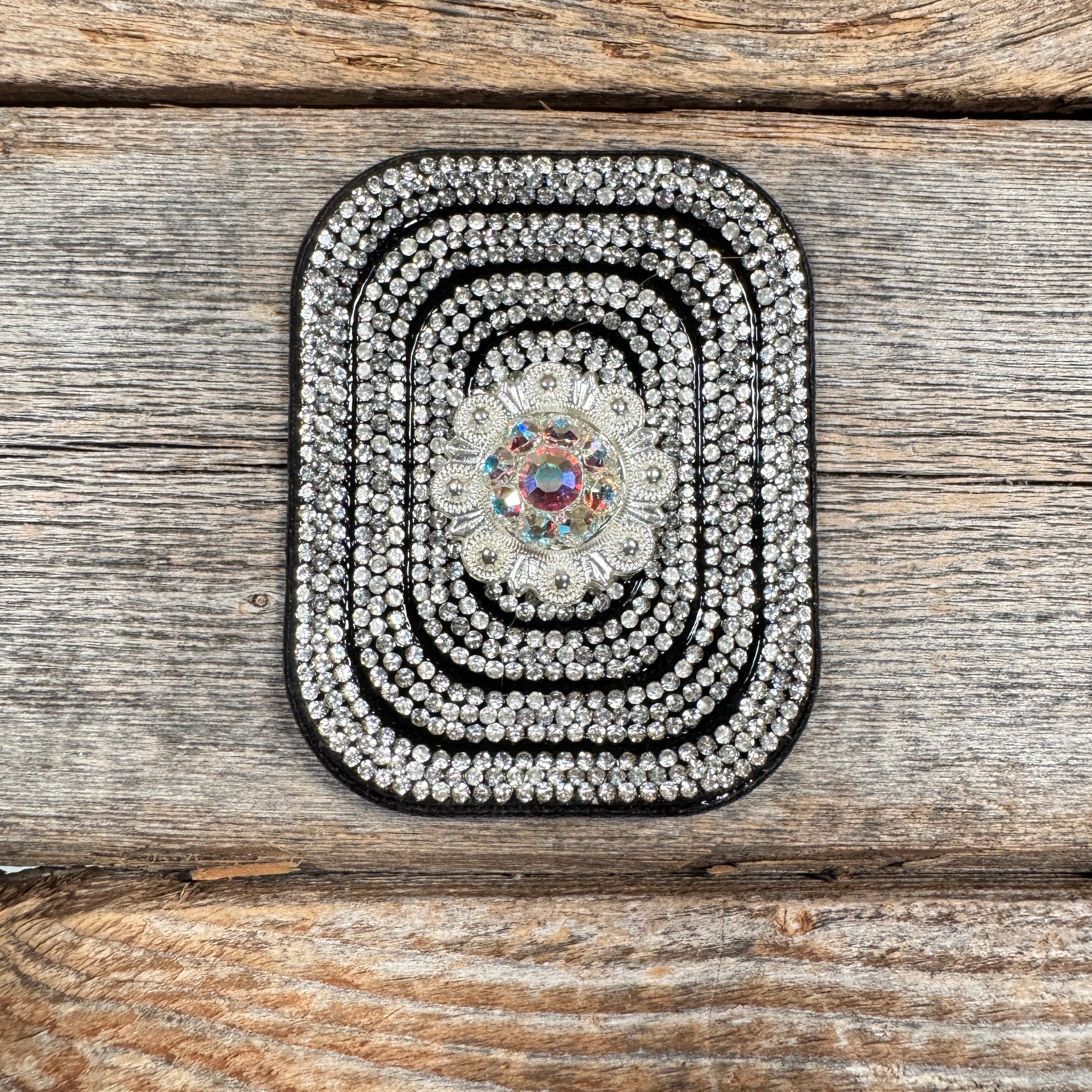 Black Rectangle Rhinestone Rosette - Assorted Conchos
