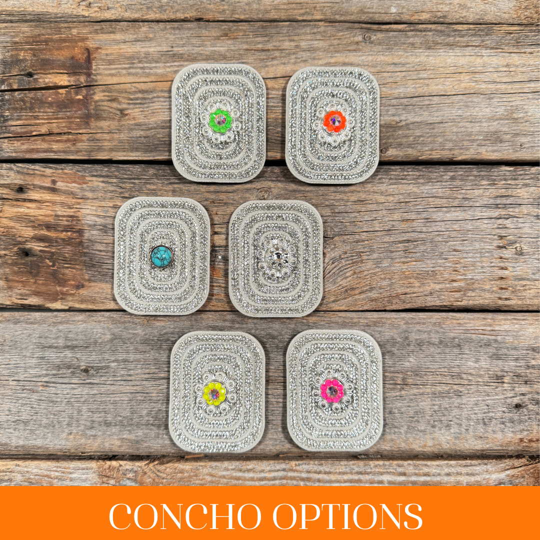 White Rectangle Rhinestone Rosette - Assorted Conchos