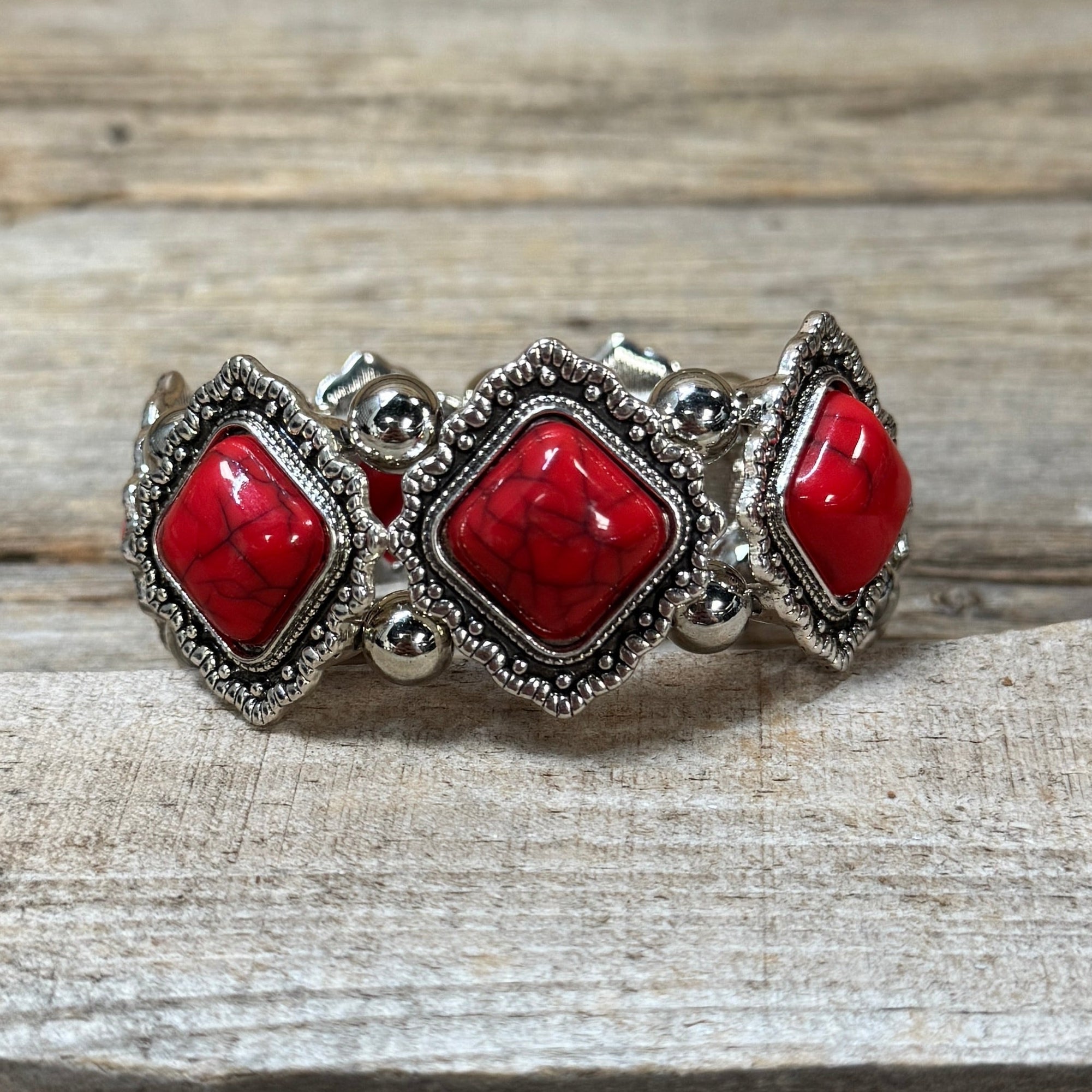Red Western Silver Chunky Rodeo Fashion Bracelets-Rodeo Drive Conchos