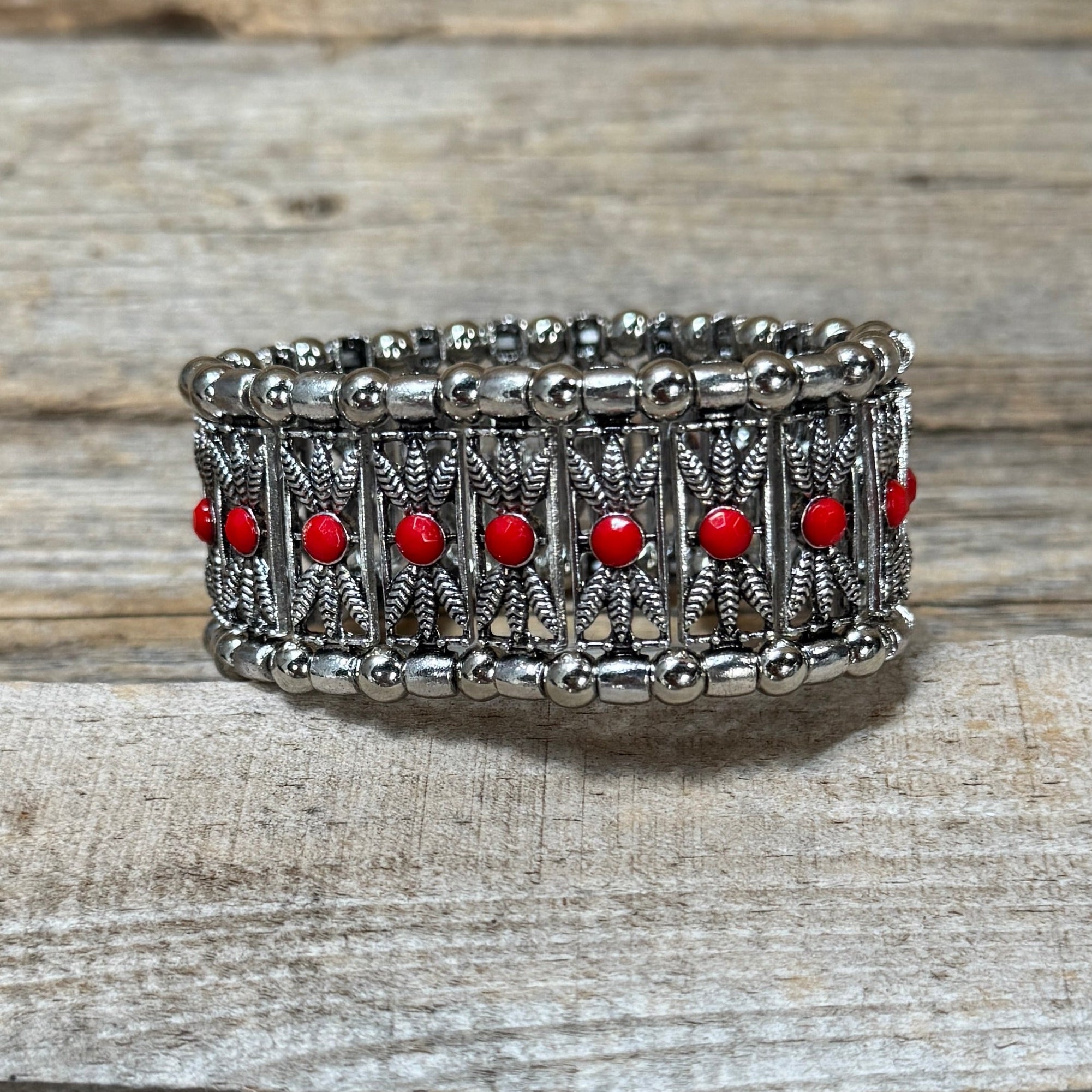 Red Western Silver Leaf Fashion Bracelets - Rodeo Drive Conchos 
