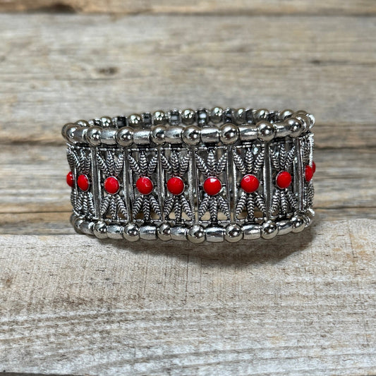 Red Western Silver Leaf Fashion Bracelets - Rodeo Drive Conchos 