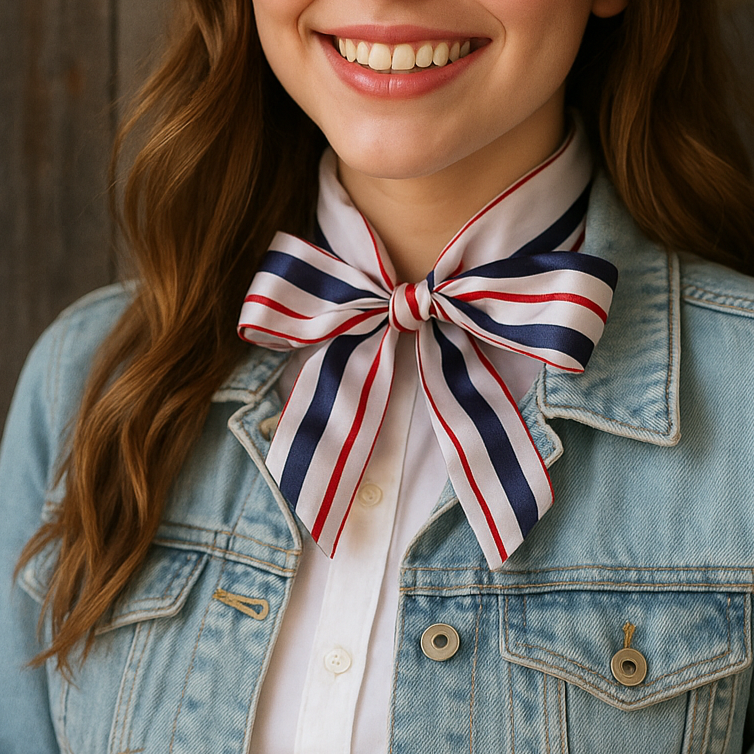 Red White and Blue Stripes Wild_Rag_Necktie_for_Cowgirls_Rodeo_Drive_Conchos