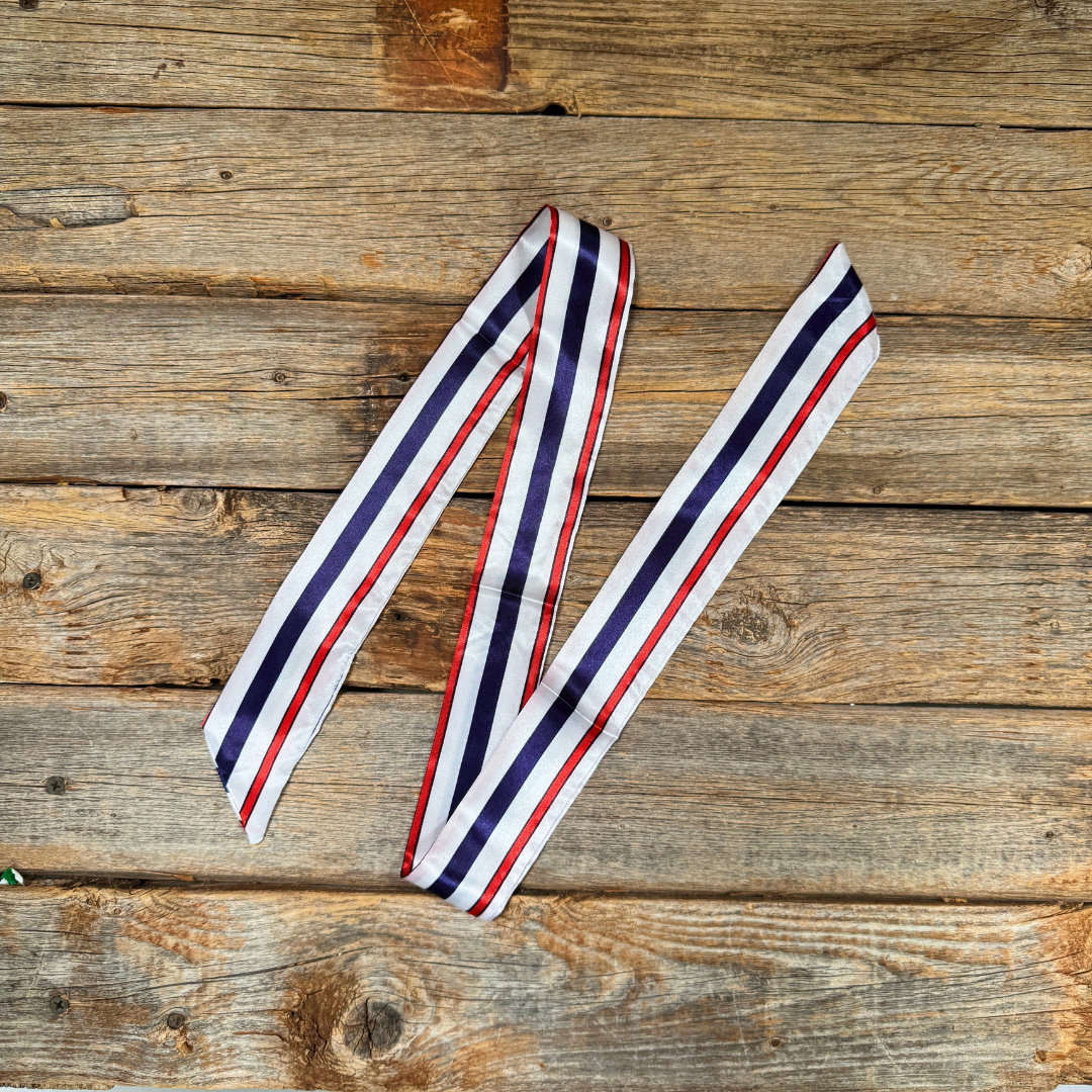 Red White and Blue Stripes Western_Wild_Rag_Scarf_for_Cowgirls_Rodeo_Drive_Conchos
