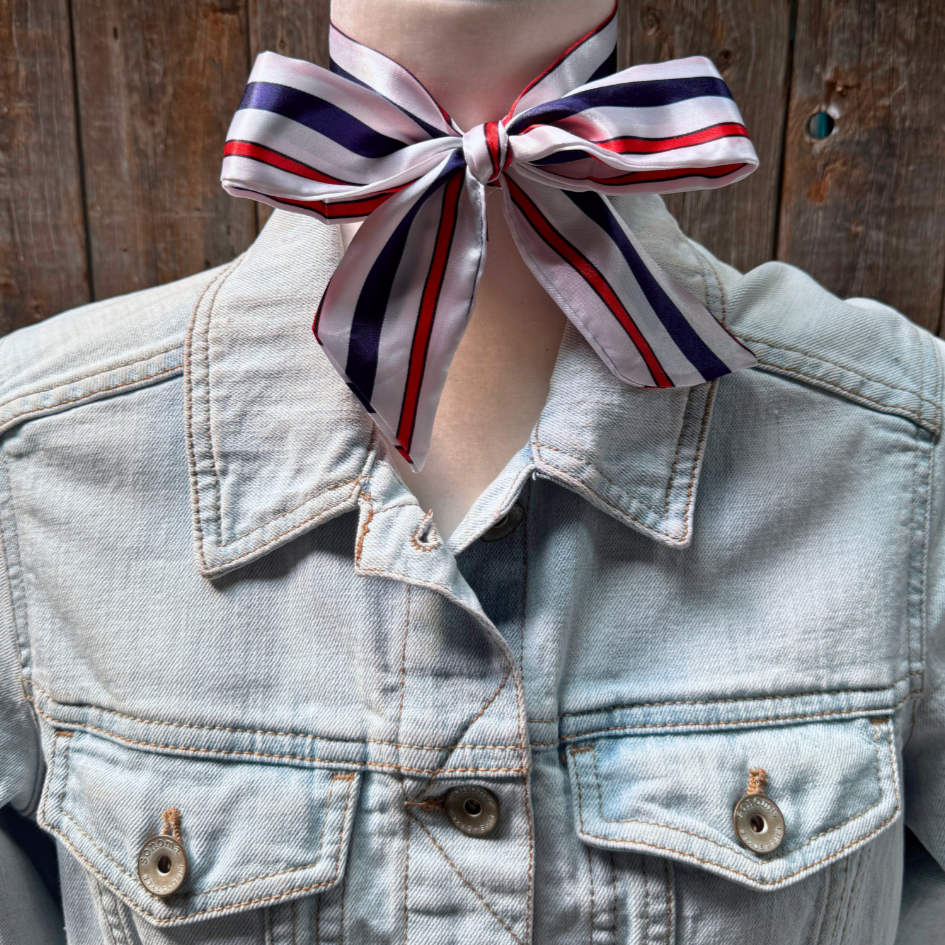Red, White and Blue Stripes Wild_Rag_Scarf_for_Cowgirls_Rodeo_Drive_Conchos
