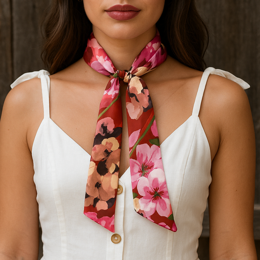 Red and Pink Floral Wild_Rag_Necktie_for_Cowgirls_Rodeo_Drive_Conchos