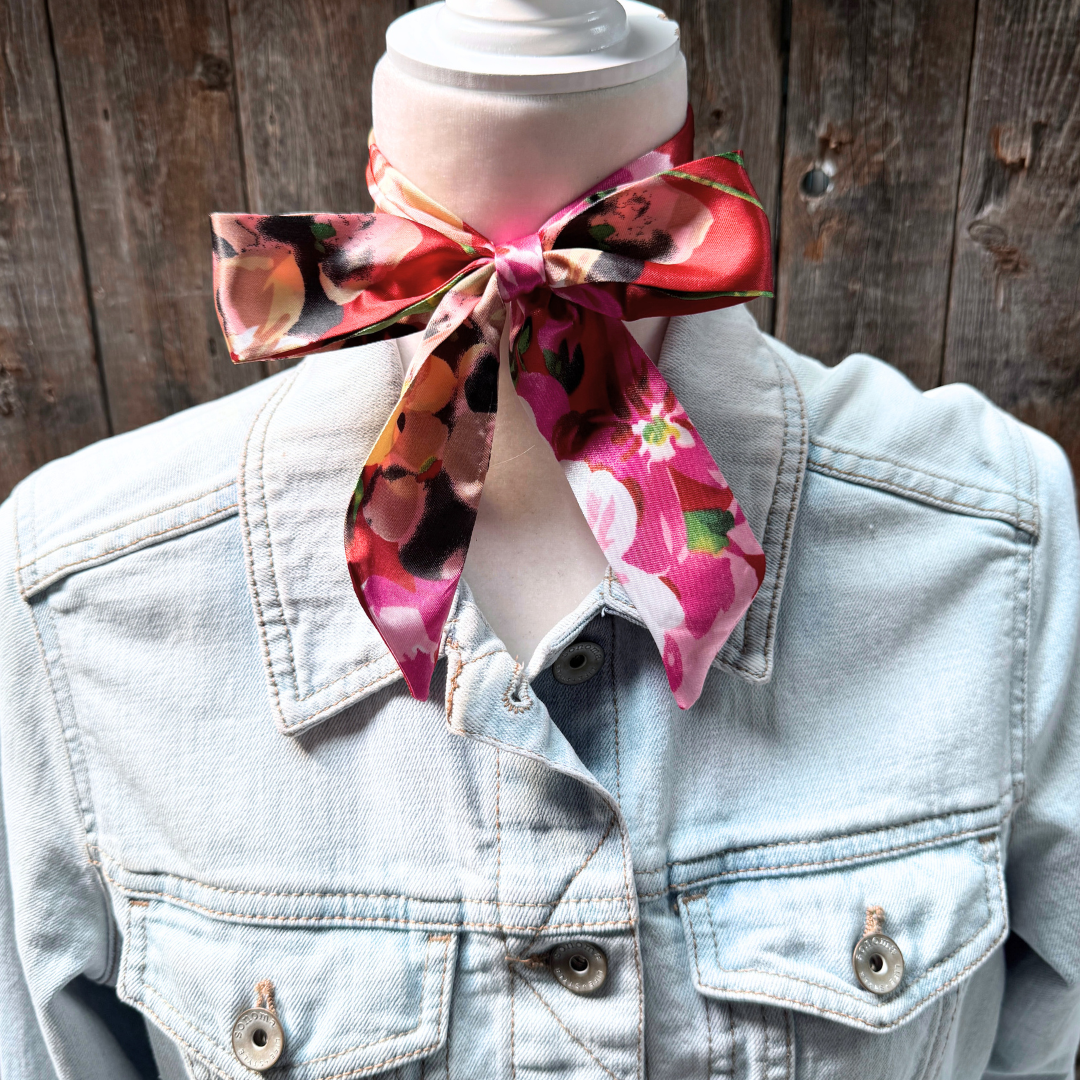 Red and Pink Floral Wild_Rag_Scarf_for_Cowgirls_Rodeo_Drive_Conchos