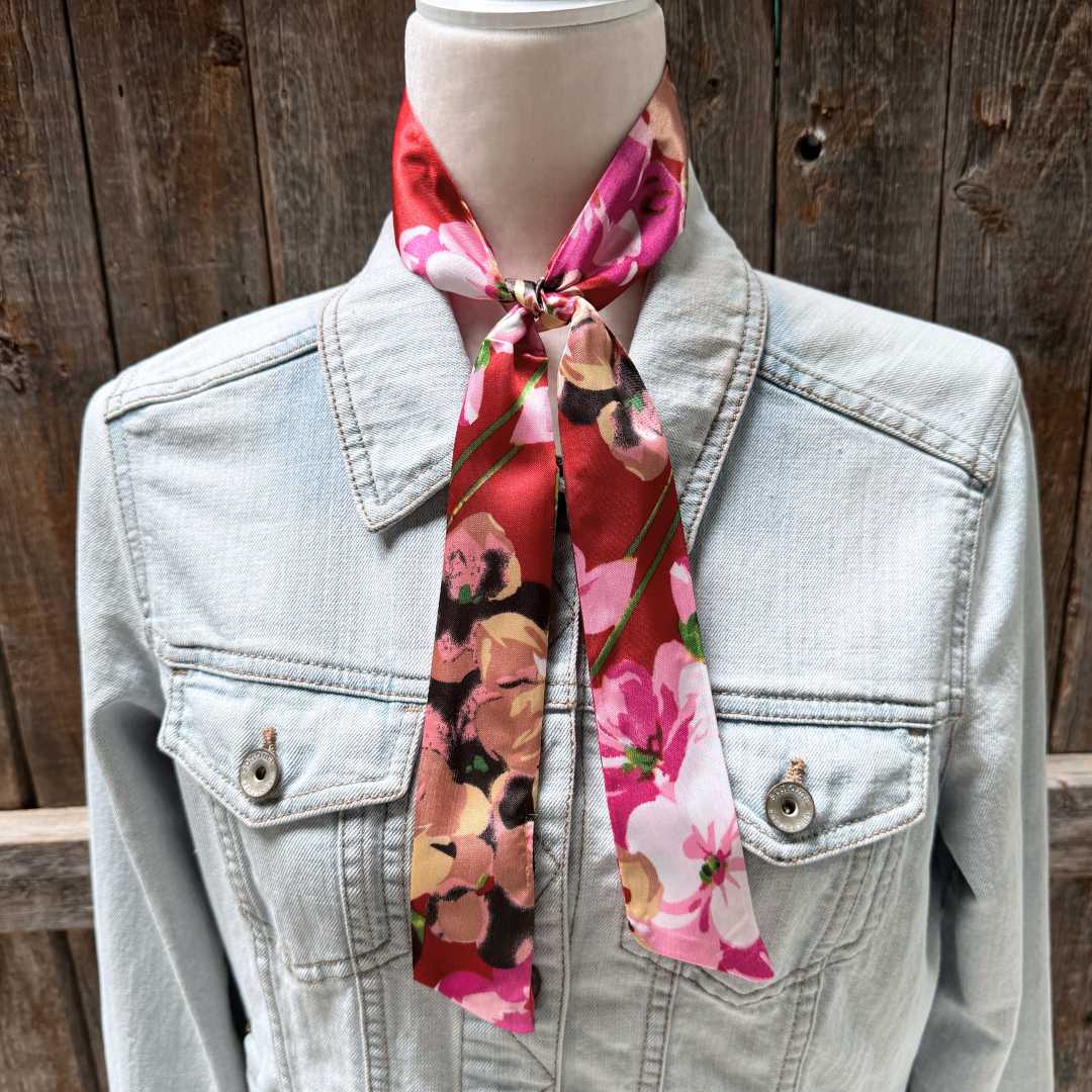 Red and Pink Floral Wild_Rag_Scarf_for_NFR_Cowgirls_Rodeo_Drive_Conchos