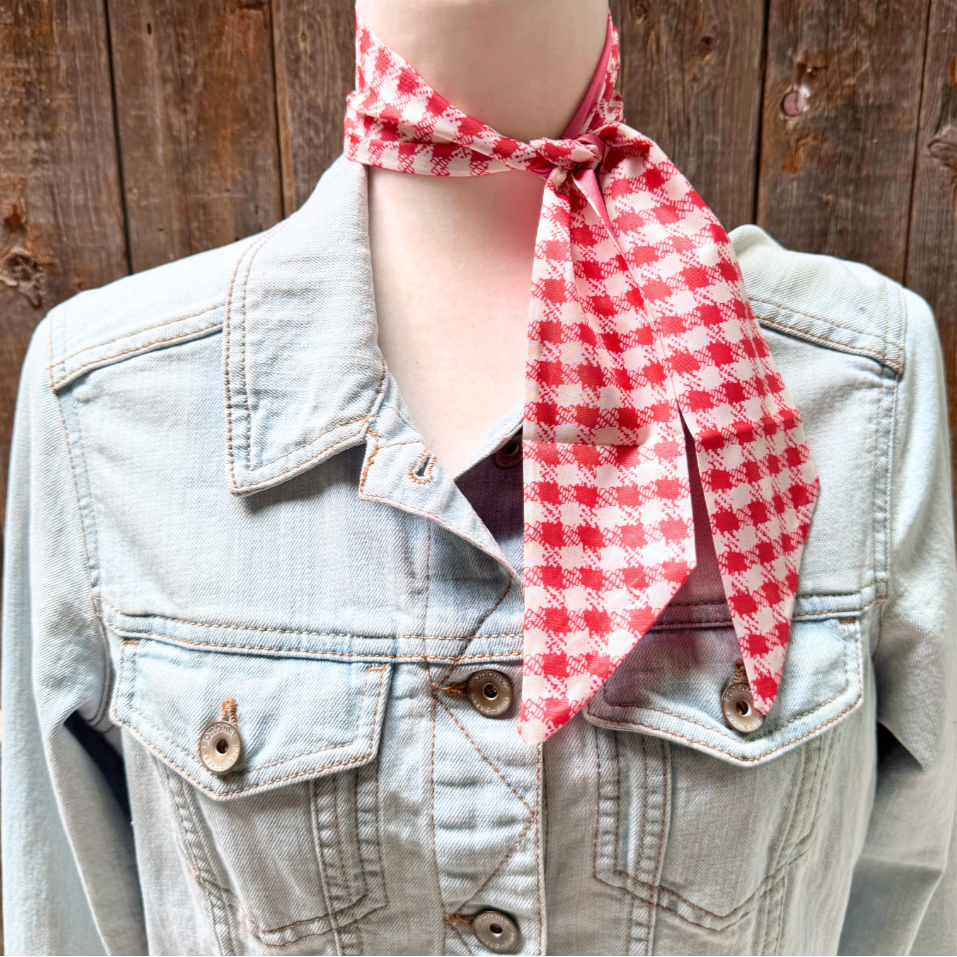 Red and white checkered Wild_Rag_Scarf_for_NFR_Cowgirls_Rodeo_Drive_Conchos