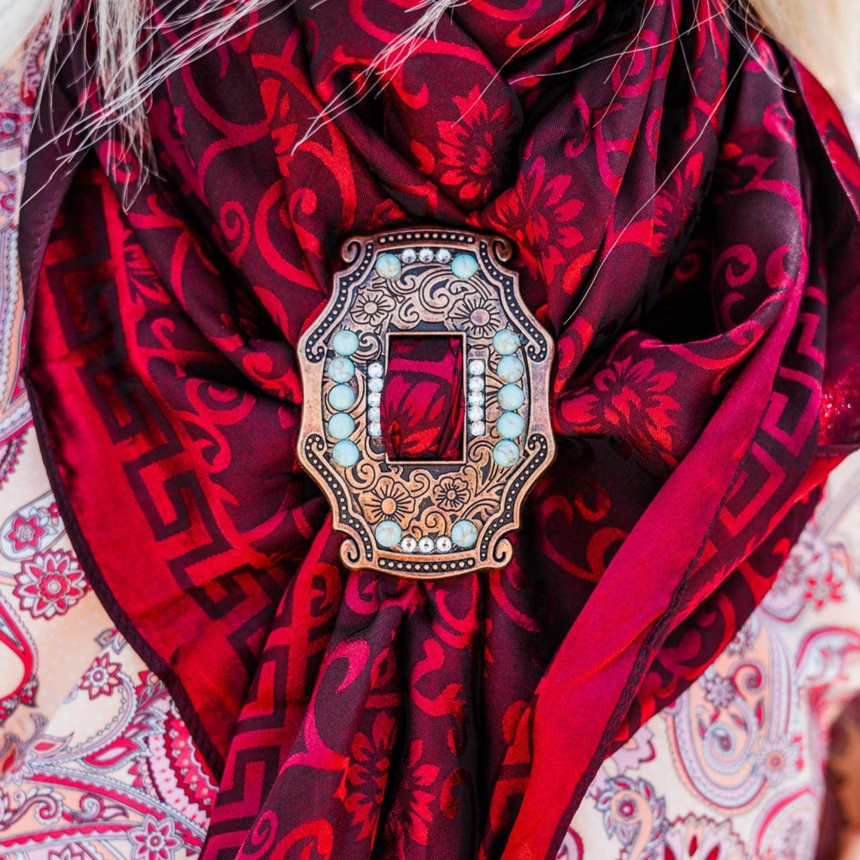 Extra Large Copper Turquoise and Clear Buckle Slide SCOTQCL - RODEO DRIVE