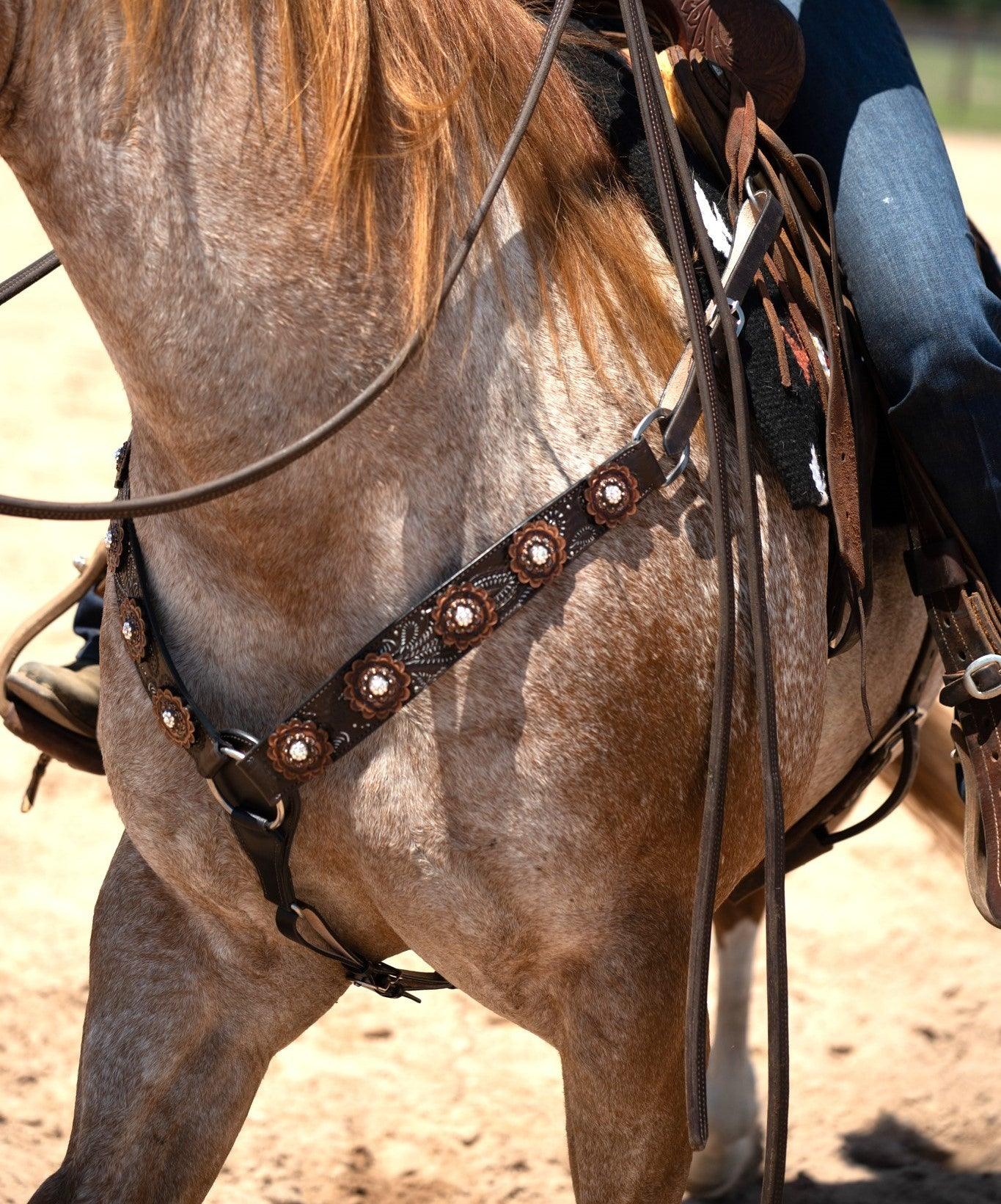 Hand Painted Paisley - Copper AB Rosette One Ear/ Breastcollar #OEBC550 - RODEO DRIVE