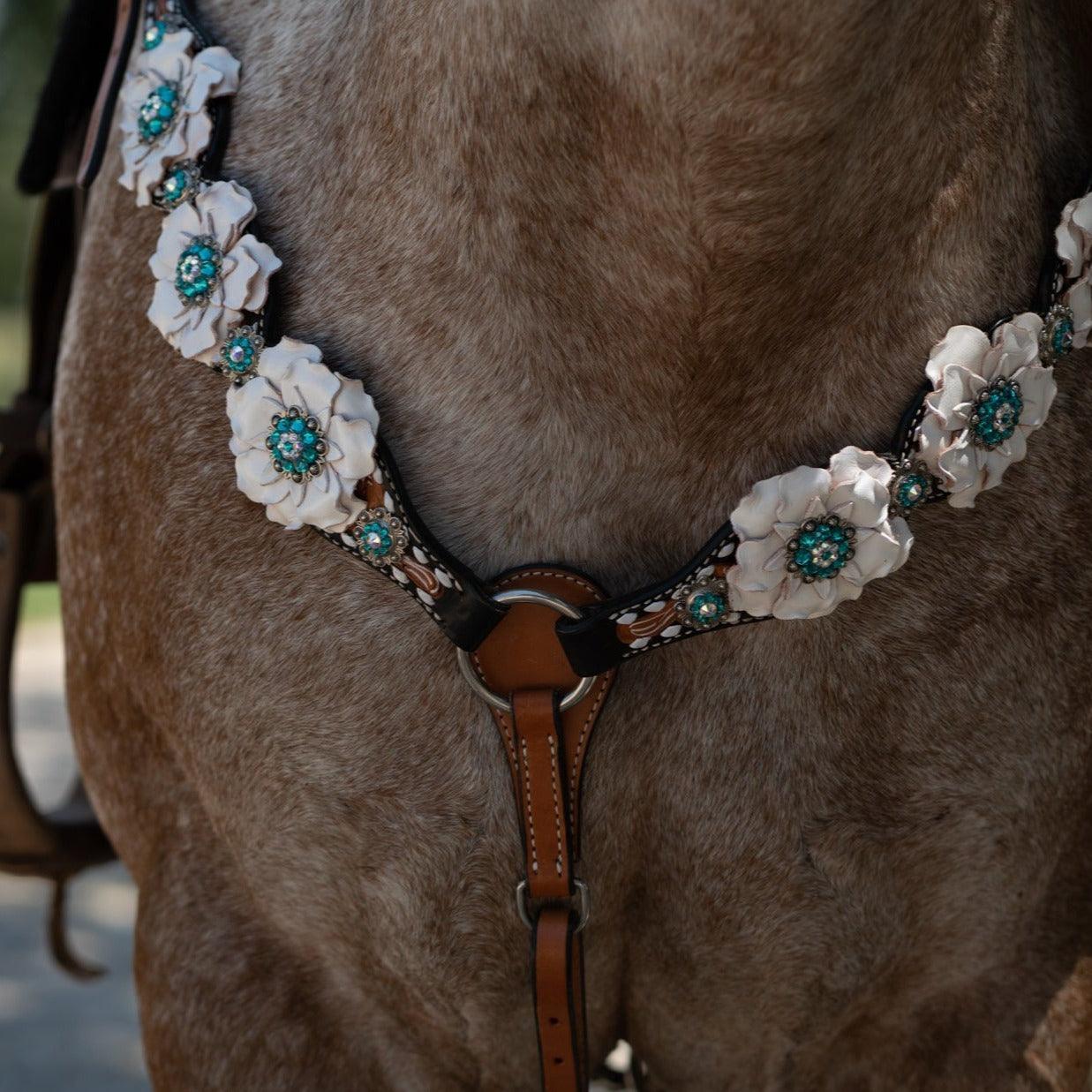 Classic Teal & White One Ear / Breastcollar #OEBC548 - RODEO DRIVE