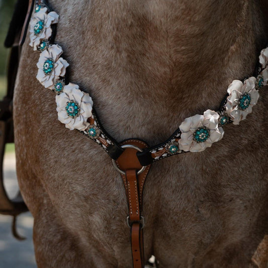 Classic Teal & White One Ear / Breastcollar #OEBC548 - RODEO DRIVE