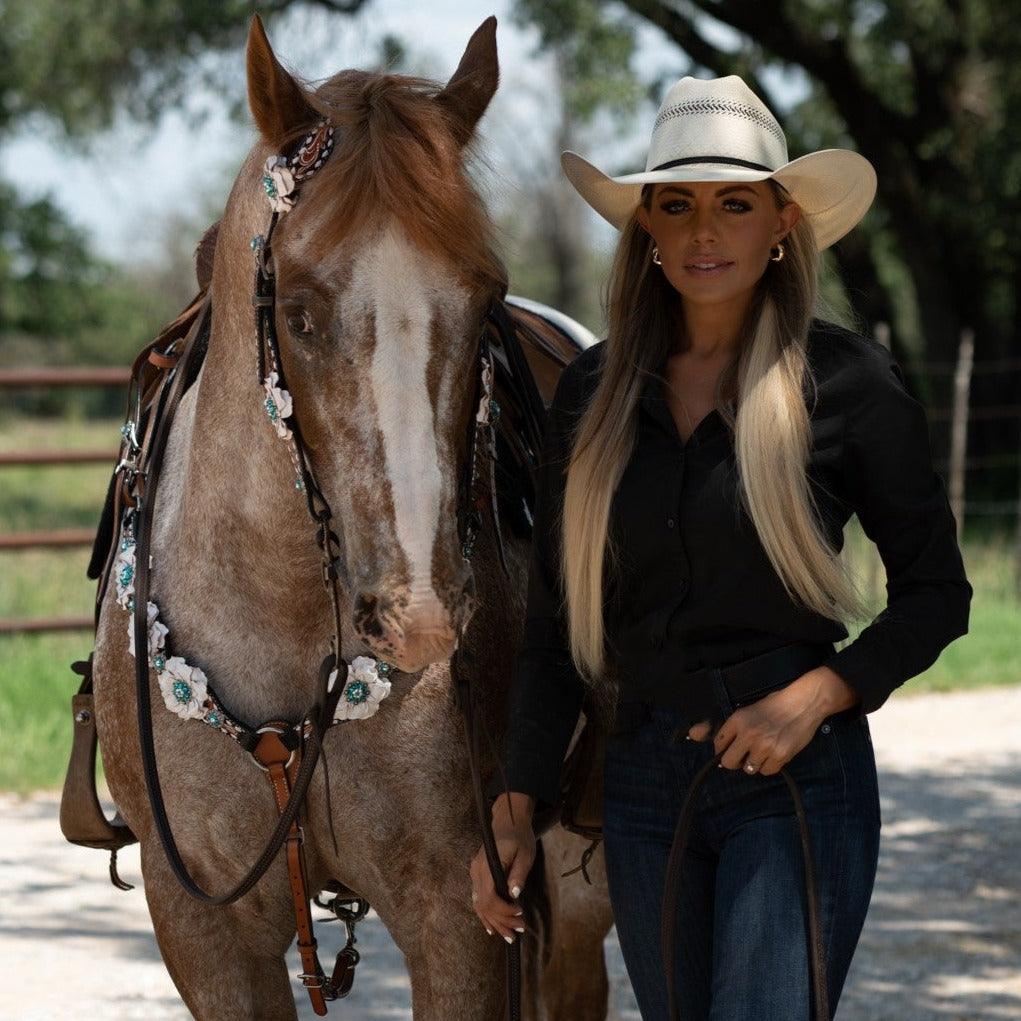 Classic Teal & White One Ear / Breastcollar #OEBC548 - RODEO DRIVE