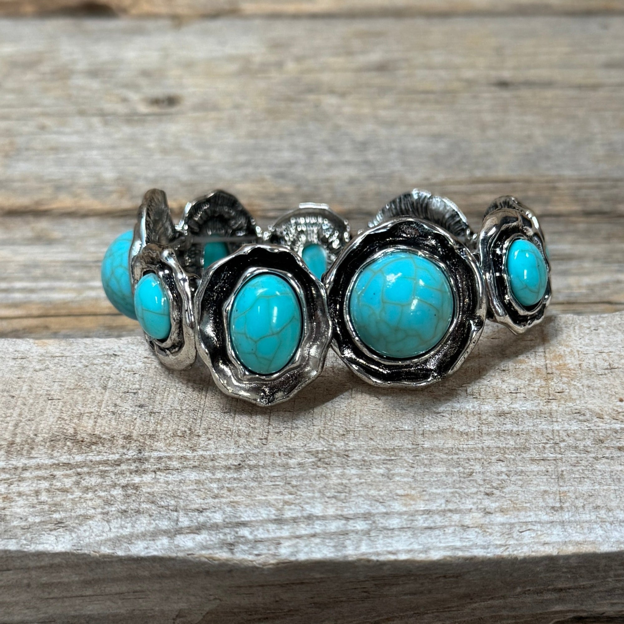 Rustic Silver  Turquoise Fashion Bracelet-Rodeo Drive Conchos 