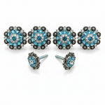 Antique Silver Aqua  - Clear Crystal Conchos | Sizes 1"- 3" | Buckles | Saddle Set | Leather Rosettes | Slide