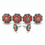 Antique Silver Coral - Clear Crystal Conchos | Sizes 1"- 3" | Buckles | Saddle Set | Leather Rosettes | Slide