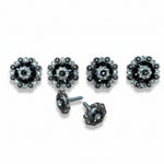 Antique Silver Jet - Clear Crystal Conchos | Sizes 1"- 3" | Buckles | Saddle Set | Leather Rosettes | Slide