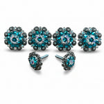 Antique Silver Teal - AB Crystal Conchos | Sizes 1"- 3" | Buckles | Saddle Set | Leather Rosettes | Slide
