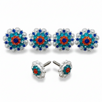 Bright Silver Capri Fire Opal & Teal Saddle Conchos