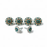 Bright Silver Champagne & Teal Saddle Conchos