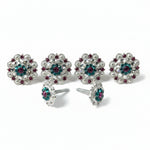 Bright Silver Fuchsia Teal & Clear Saddle Conchos