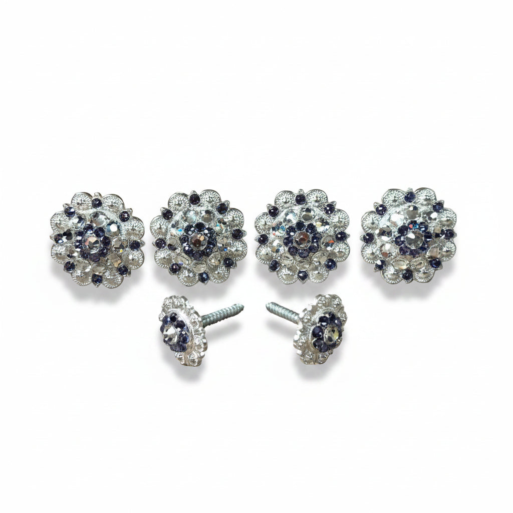 Bright Silver Lilac & Clear Saddle Conchos