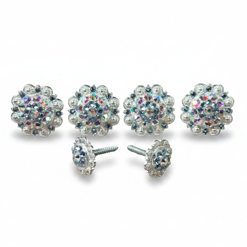 Bright Silver Light Sapphire & AB Saddle Conchos